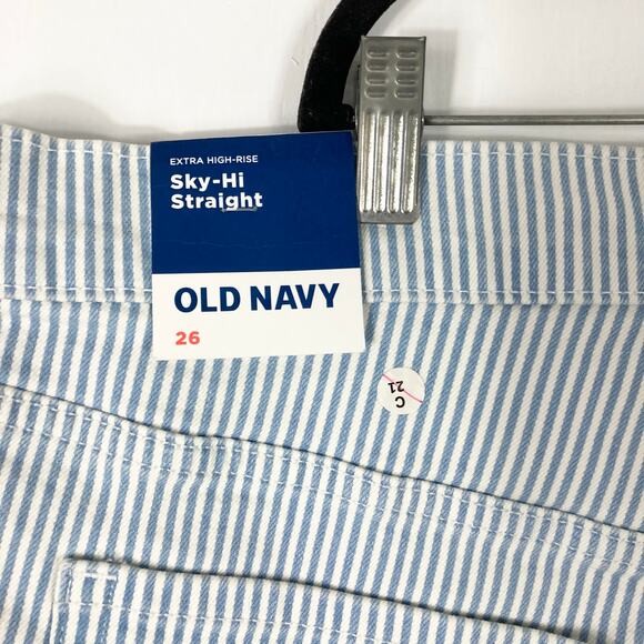 New OLD NAVY Extra High-Waisted Button-Fly Sky-Hi Straight Striped Jeans 26 - Picture 9 of 15